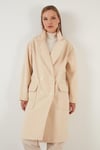 Lela Oversize Çift Düğmeli Kruvaze Yaka Uzun Bayan Kaban 6230043 TAŞ
