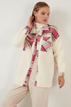 Lela Oversize Ekose Desenli Cepli Suni Kürklü Kışlık Bayan Gömlek Ceket 42190477 FUŞYA