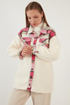 Lela Oversize Ekose Desenli Cepli Suni Kürklü Kışlık Bayan Gömlek Ceket 42190477 FUŞYA