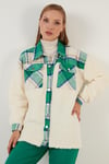 Lela Oversize Ekose Desenli Cepli Suni Kürklü Kışlık Bayan Gömlek Ceket 42190477 YEŞİL