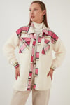 Lela Oversize Ekose Desenli Cepli Suni Kürklü Kışlık Bayan Gömlek Ceket 42190477 FUŞYA