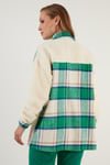 Lela Oversize Ekose Desenli Cepli Suni Kürklü Kışlık Bayan Gömlek Ceket 42190477 YEŞİL