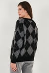 Lela Oversize Fit Bisiklet Yaka Baklava Desenli Bayan Kazak 4615579 SİYAH