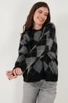 Lela Oversize Fit Bisiklet Yaka Baklava Desenli Bayan Kazak 4615579 SİYAH