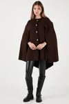 Lela Oversize Fit Bisiklet Yaka Pelerin Kol Düğmeli Bayan Panço 4617015 KAHVE