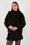 Lela Oversize Fit Dik Yaka Fermuarlı Bayan Kürk 497ZETA LEOPAR