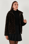 Lela Oversize Fit Dik Yaka Fermuarlı Bayan Kürk 497ZETA LEOPAR