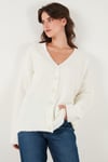 Lela Oversize Fit Düğmeli V Yaka Uzun Kollu Triko Bayan Hırka 4616232 TAŞ