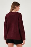 Lela Oversize Fit Düğmeli V Yaka Uzun Kollu Triko Bayan Hırka 4616232 BORDO