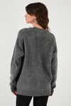 Lela Oversize Fit Düğmeli V Yaka Uzun Kollu Triko Bayan Hırka 4616232 ANTRASİT