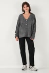 Lela Oversize Fit Düğmeli V Yaka Uzun Kollu Triko Bayan Hırka 4616232 ANTRASİT