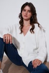 Lela Oversize Fit Düğmeli V Yaka Uzun Kollu Triko Bayan Hırka 4616232 TAŞ
