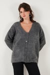 Lela Oversize Fit Düğmeli V Yaka Uzun Kollu Triko Bayan Hırka 4616232 ANTRASİT