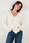 Lela Oversize Fit Düğmeli V Yaka Uzun Kollu Triko Bayan Hırka 4616232 TAŞ