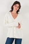 Lela Oversize Fit Düğmeli V Yaka Uzun Kollu Triko Bayan Hırka 4616232 TAŞ