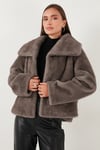 Lela Oversize Fit Geniş Yaka Astarlı Bayan Kürk 497AFRA GRİ