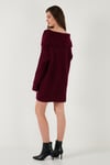 Lela Oversize Fit Kayık Yaka Uzun Kollu Mini Triko Bayan Elbise 4615218 BORDO