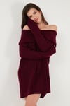Lela Oversize Fit Kayık Yaka Uzun Kollu Mini Triko Bayan Elbise 4615218 BORDO