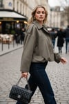 Lela Oversize Fit Klasik Yaka Süet Dokulu Bomber Ceket Bayan Mont 6524932 HAKİ
