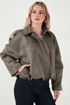 Lela Oversize Fit Klasik Yaka Süet Dokulu Bomber Ceket Bayan Mont 6524932 HAKİ