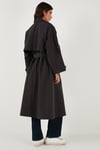 Lela Oversize Fit Kruvaze Yaka Düğmeli Kemerli Uzun Bayan Trençkot 6839476 KOYU KAHVE