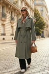 Lela Oversize Fit Kruvaze Yaka Düğmeli Kemerli Uzun Bayan Trençkot 6839476 HAKİ