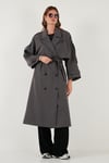Lela Oversize Fit Kruvaze Yaka Düğmeli Kemerli Uzun Bayan Trençkot 6839476 ANTRASİT