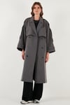 Lela Oversize Fit Kruvaze Yaka Düğmeli Kemerli Uzun Bayan Trençkot 6839476 ANTRASİT
