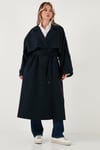 Lela Oversize Fit Kruvaze Yaka Düğmeli Kemerli Uzun Bayan Trençkot 6839476 LACİVERT