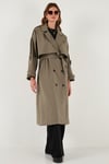 Lela Oversize Fit Kruvaze Yaka Düğmeli Kemerli Uzun Bayan Trençkot 6839476 KARAMEL