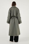 Lela Oversize Fit Kruvaze Yaka Düğmeli Kemerli Uzun Bayan Trençkot 6839476 HAKİ