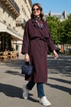 Lela Oversize Fit Kruvaze Yaka Düğmeli Kemerli Uzun Bayan Trençkot 6839476 MÜRDÜM