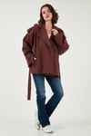 Lela Oversize Fit Kruvaze Yaka Kuşaklı Düğmeli Bayan Trençkot 6839609 BORDO