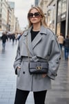 Lela Oversize Fit Kruvaze Yaka Kuşaklı Kaşe Bayan Kaban 6839669 GRİ