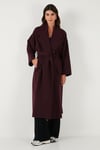 Lela Oversize Fit Kruvaze Yaka Kuşaklı Astarlı Bayan Trençkot 6839617 MÜRDÜM