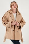 Lela Oversize Fit Kruvaze Yaka Kuşaklı Kaşe Bayan Kaban 6839669 CAMEL