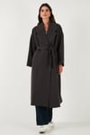 Lela Oversize Fit Kruvaze Yaka Kuşaklı Astarlı Bayan Trençkot 6839617 KOYU KAHVE