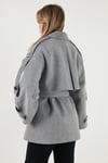 Lela Oversize Fit Kruvaze Yaka Kuşaklı Kaşe Bayan Kaban 6839669 GRİ