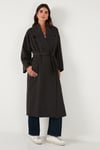 Lela Oversize Fit Kruvaze Yaka Kuşaklı Astarlı Bayan Trençkot 6839617 KOYU KAHVE