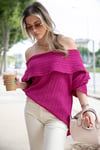 Lela Oversize Fit Madonna Yaka Triko Bayan Kazak 4615216 FUŞYA