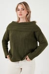 Lela Oversize Fit Madonna Yaka Triko Bayan Kazak 4615216 HAKİ