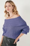 Lela Oversize Fit Madonna Yaka Triko Bayan Kazak 4615216 LİLA