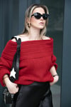 Lela Oversize Fit Madonna Yaka Triko Bayan Kazak 4615216 KIRMIZI