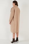 Lela Oversize Fit Mono Yaka Düğmeli Buklet Uzun Kaşe Bayan Kaban 6810236 BEJ