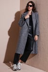 Lela Oversize Fit Mono Yaka Düğmeli Buklet Uzun Kaşe Bayan Kaban 6810236 ANTRASİT