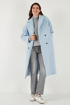 Lela Oversize Fit Mono Yaka Düğmeli Buklet Uzun Kaşe Bayan Kaban 6810236 BEBE MAVİ
