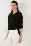 Lela Oversize Fit Önü Kısa Arkası Uzun Truvakar Kol Kadın Gömlek 5866116 SİYAH