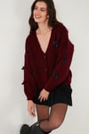 Lela Oversize Fit V Yaka Fiyonk Detaylı Düğmeli Bayan Hırka 4615577 BORDO