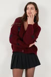 Lela Oversize Fit V Yaka Fiyonk Detaylı Düğmeli Bayan Hırka 4615577 BORDO