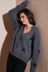 Lela Oversize Fit V Yaka Fiyonk Detaylı Düğmeli Bayan Hırka 4615577 ANTRASİT